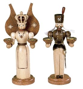 Erzgebirge Miner & Angel<br>Natural Candle Holders